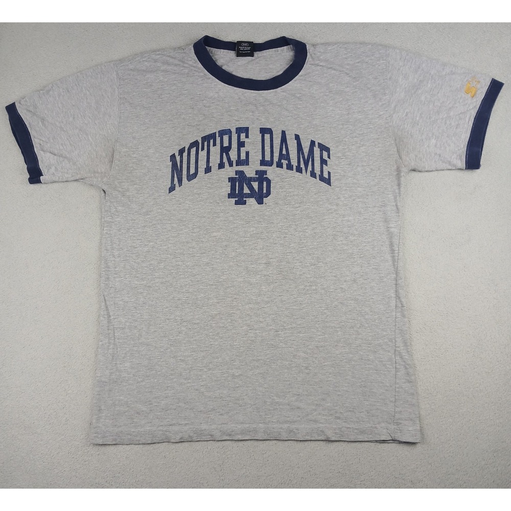 Notre Dame Fighting Irish Starter T-Shirt Mens Large Gray Ringer Tee Collegiate